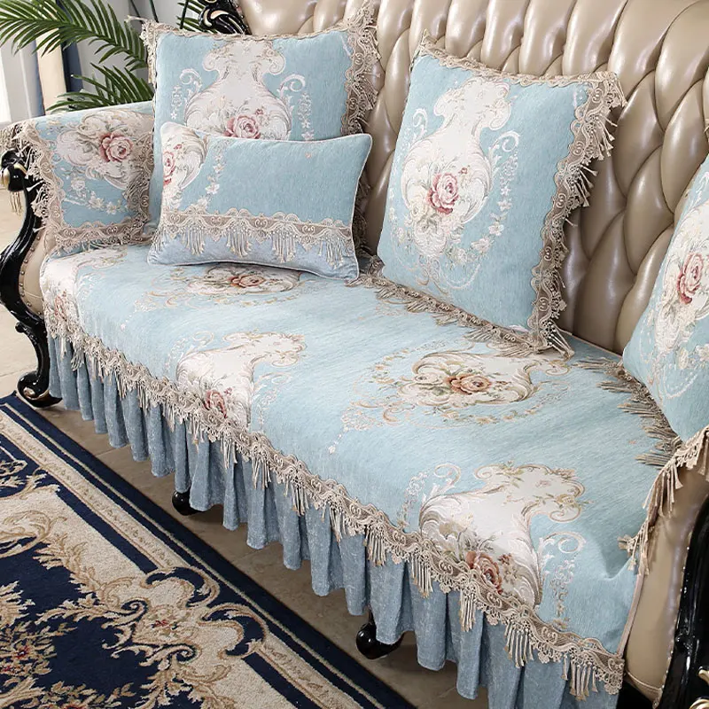 

High-grade Chenille Lace 3 Seater Sofa Cover Leather Couch Slipcover Jacquard Sofa Cushion Arm Chair Anti-slip All-season