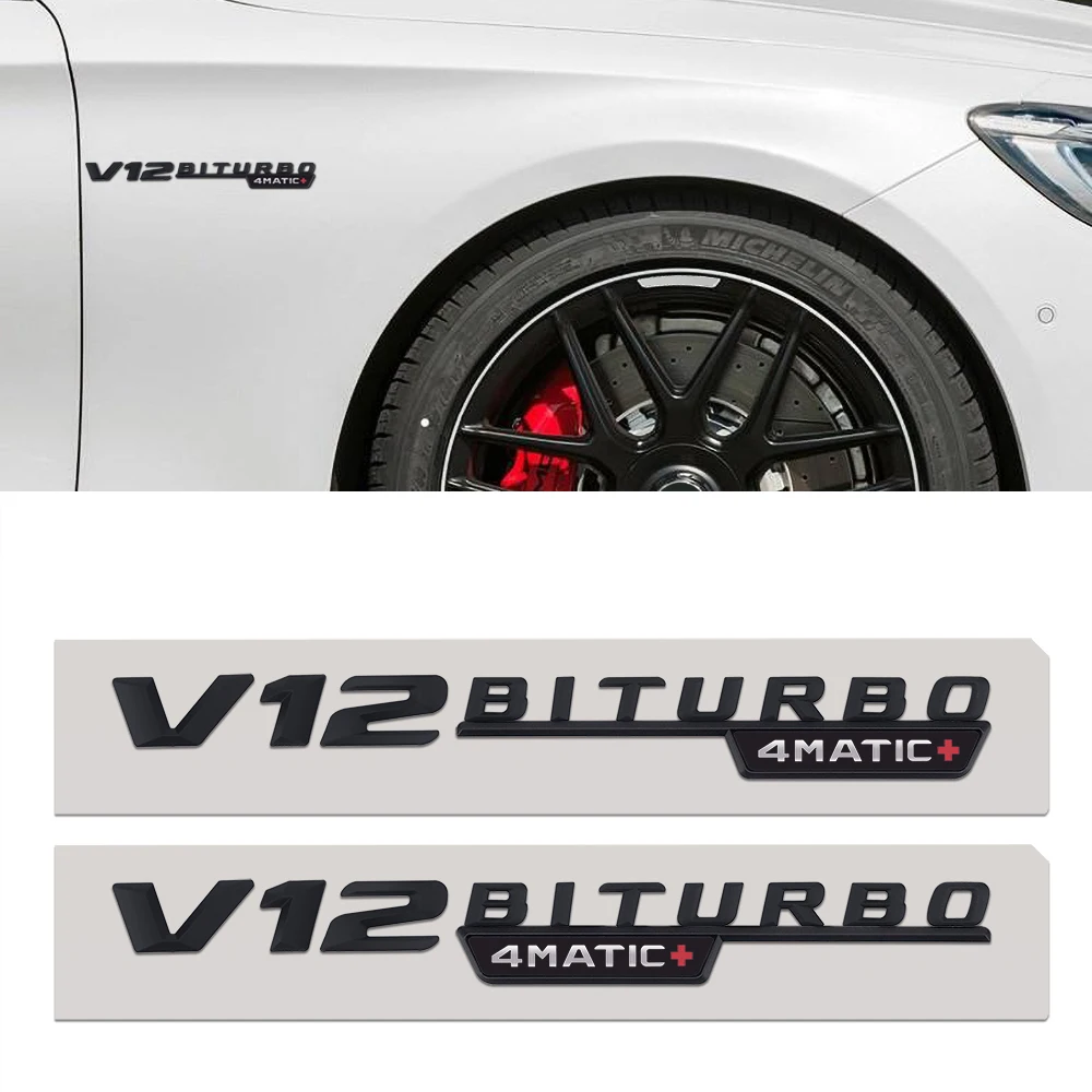 

Car Insignia Emblem Letters Sticker V12 BITURBO 4MATIC Chrome Fender Side Decal For Mercedes Benz AMG W210 E63 W202 W205 A/C/E/S