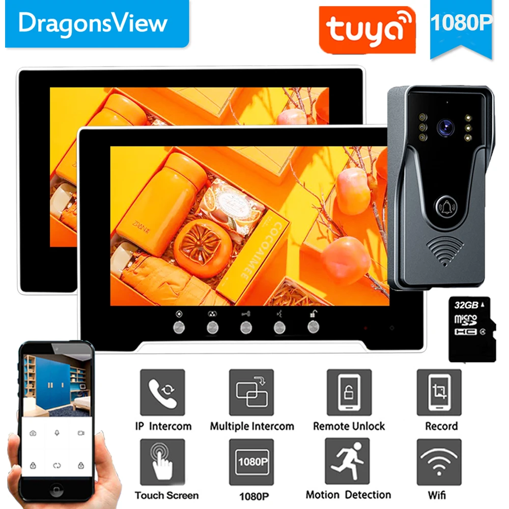 

Dragonsview 7 Inch Video Intercom for Home Tuya Smart Wifi Door Phone Doorbell Camera Record Motion Detection Remote Unlock