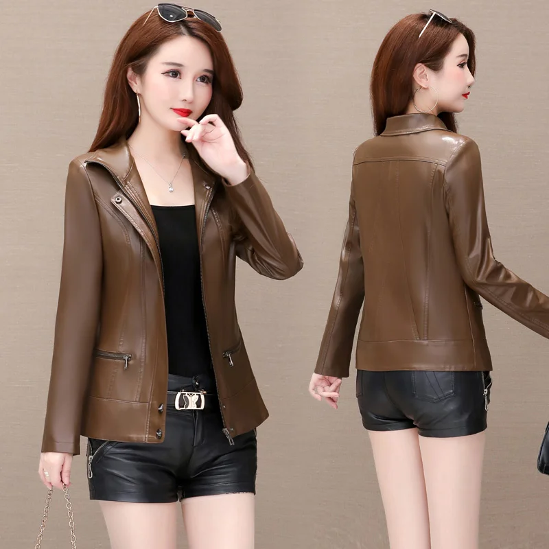 2023 Spring Autumn Ladies Casual Faux Leather Jackets Women Clothes Version Outwear Long Sleeve PU Coat Zipper Black Lapel L-5XL
2023 Spring Autumn Ladies Casual Faux Leather Jackets Women Clothes Version Outwear Long Sleeve PU Coat Zipper Black Lapel L-5XL