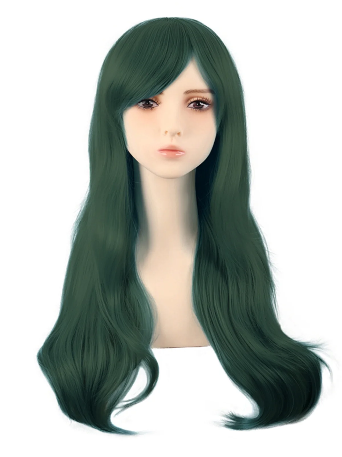 

Cos Wig Female Micro-Curly Long Hair Anime High-Temperature Fiber Dark Green Side Bangs Universal 70cm Headgear