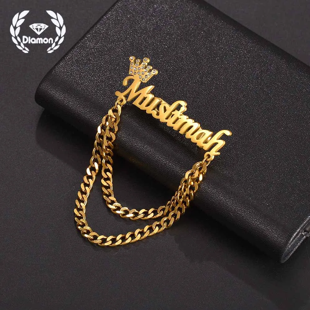 Diamon Personalized Custom Name Stainless Steel Letter Logo Zircon Crown Pins Brooch Cuban Chain for Men Women Jewelry gift
Diamon Personalized Custom Name Stainless Steel Letter Logo Zircon Crown Pins Brooch Cuban Chain for Men Women Jewelry gift