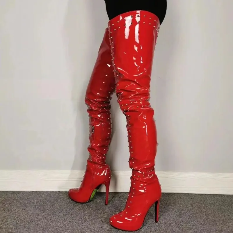 

Женские высокие ботинки ручной работы, привлекательные красные ботинки на высоком каблуке, Клубная обувь с круглым носком, американские размеры 5-20, 2024