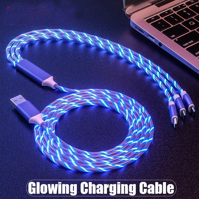 

3A Fast Charging For Samsung iPhone Xiaomi Phone USB C Data Cord Flowing Streame Glowing Cable LED light Micro USB Type C Cable