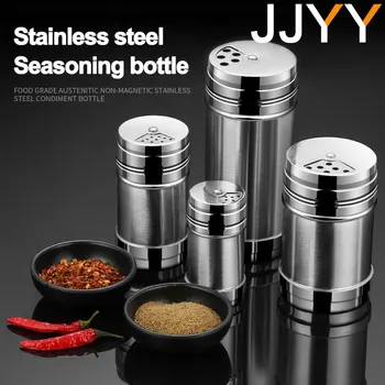 JJYY Salt Sugar Bottle Rotating Cover Multi-purpose Stainless Steel Kitchen Gadgets Spice Pepper Shaker Spice Jar Seasoning Can