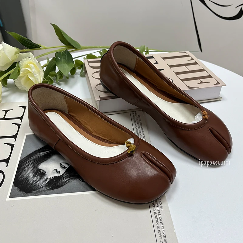 

IPPEUM Leather Ballet Flats White Buckle Mary Janes 2024 New Fashion Summer Women Ballerina Shoes