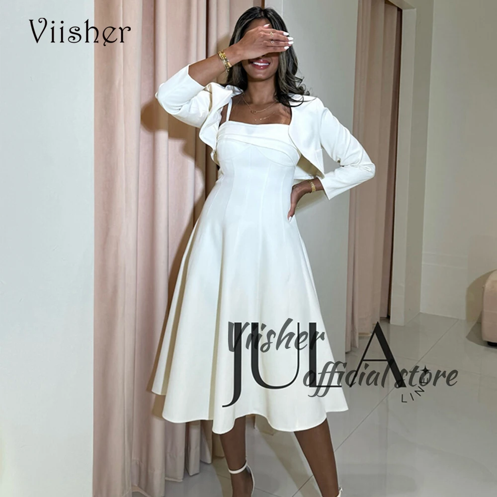 

Белое вечернее платье-Русалка Viisher с жакетом для выпускного вечера, официальное платье в арабском Дубае, платья длиной ниже колена для мероприятий, 2024