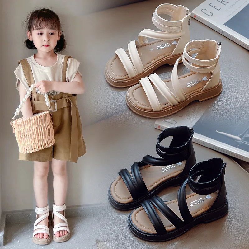 

Girls' Sandals Summer 2024 New Fashion Open-toed Princess Shoes Big Children Soft Soled Little Girl Net Red Roman Shoes