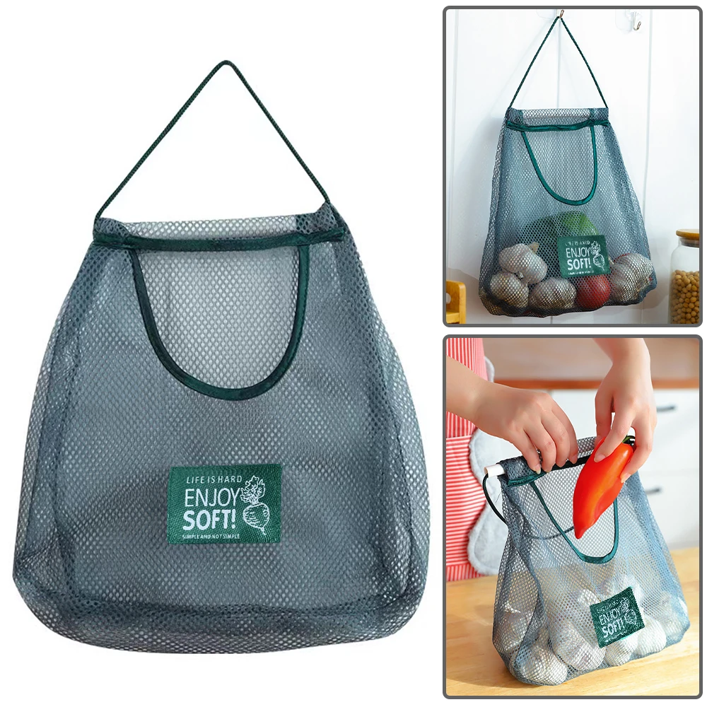 

Reusable Hanging Mesh Bag Vegetable Fruit Storage Bag Breathable Mounted Garlic Net Bag Organic Organizer Kitchen Accessories