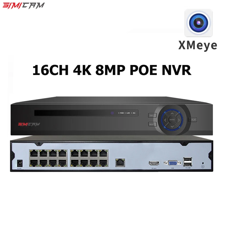 

4K 8MP 16CH POE NVR Video Recorder Onvif H.265 48V Audio Out PTZ IP Camera AI Face Detection CCTV System RTSP P2P Network Xmeye