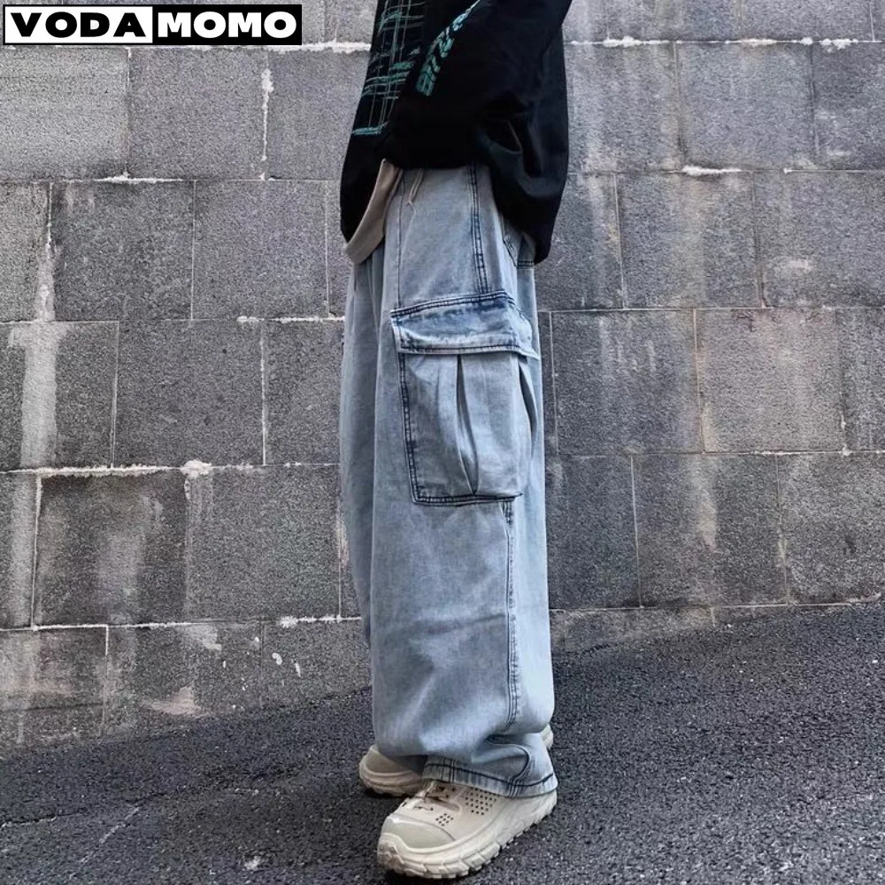 

Autumn High Street Retro Loose Pockets WideLeg Trousers Joggers Japanese Style Baggy Jeans Women Harajuku Cargo Pants men pants