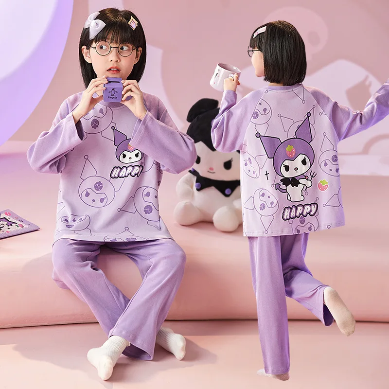 

Kuromi Children's Pajamas Cinnamoroll Sanrio Long Sleeve Cotton Mymelody Spring and Fall Girls Homewear Cute Girls Kids Set