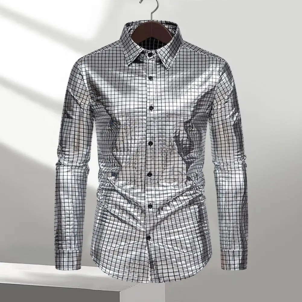 Loose Shirt Shiny Glossy Men's Club Shirt with Turn-down Collar Single-breasted Design for Stage Show Costume Loose Fit Mid
Loose Shirt Shiny Glossy Men's Club Shirt with Turn-down Collar Single-breasted Design for Stage Show Costume Loose Fit Mid