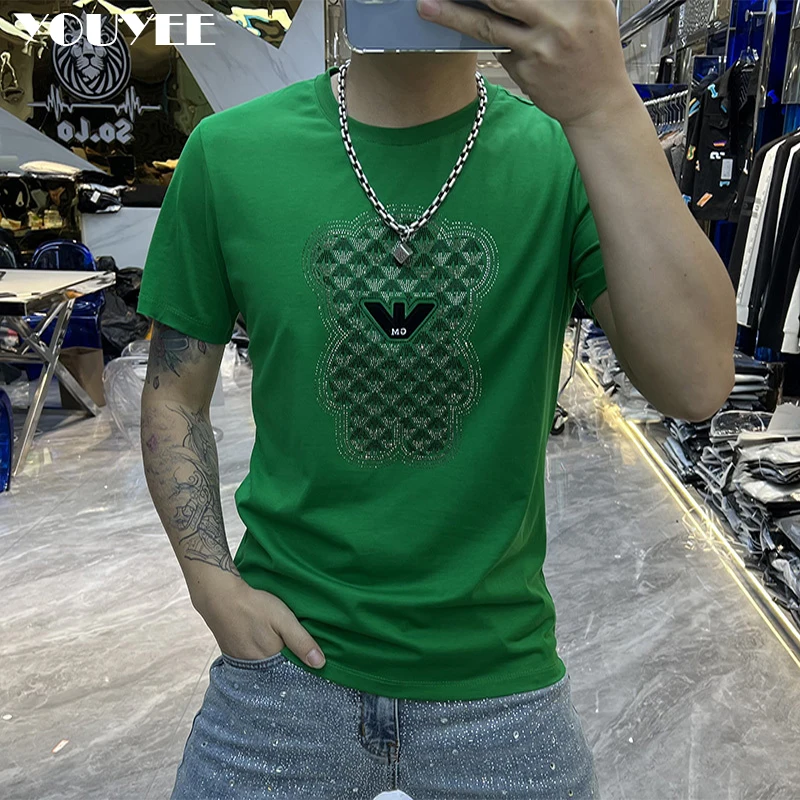 Summer New Short Sleeved T-shirt Male Bear Hot Rhinestone Sports Trend Fashion Casual Versatile Slim Solid Color Men's Clothing
Summer New Short Sleeved T-shirt Male Bear Hot Rhinestone Sports Trend Fashion Casual Versatile Slim Solid Color Men's Clothing