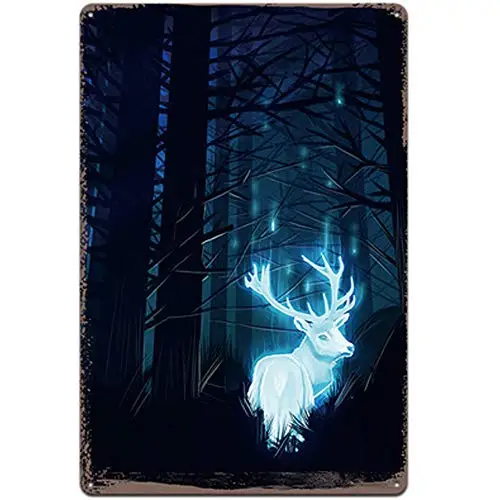 

Original Retro Design Elk Tin Metal Sign Wall Art in The Forest | Thick Tinplate Print Poster Wall Decoration