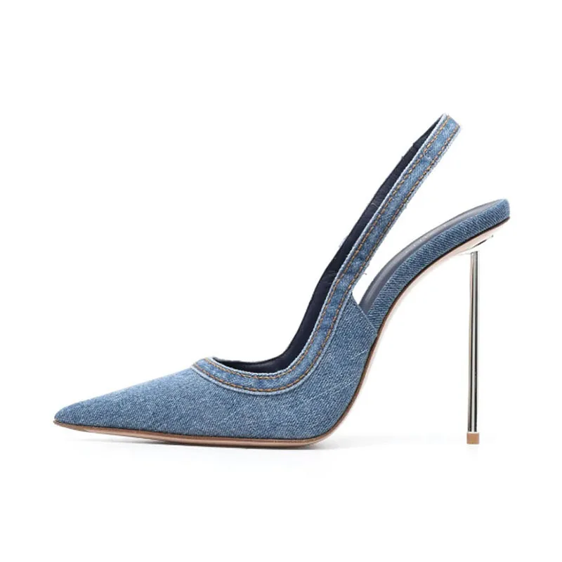 Spring and Summer New Pointed Shallow Mouth Blue Denim Baotou Sandals Metal Thin High Heels Back Strap Small Women's Shoes
Spring and Summer New Pointed Shallow Mouth Blue Denim Baotou Sandals Metal Thin High Heels Back Strap Small Women's Shoes