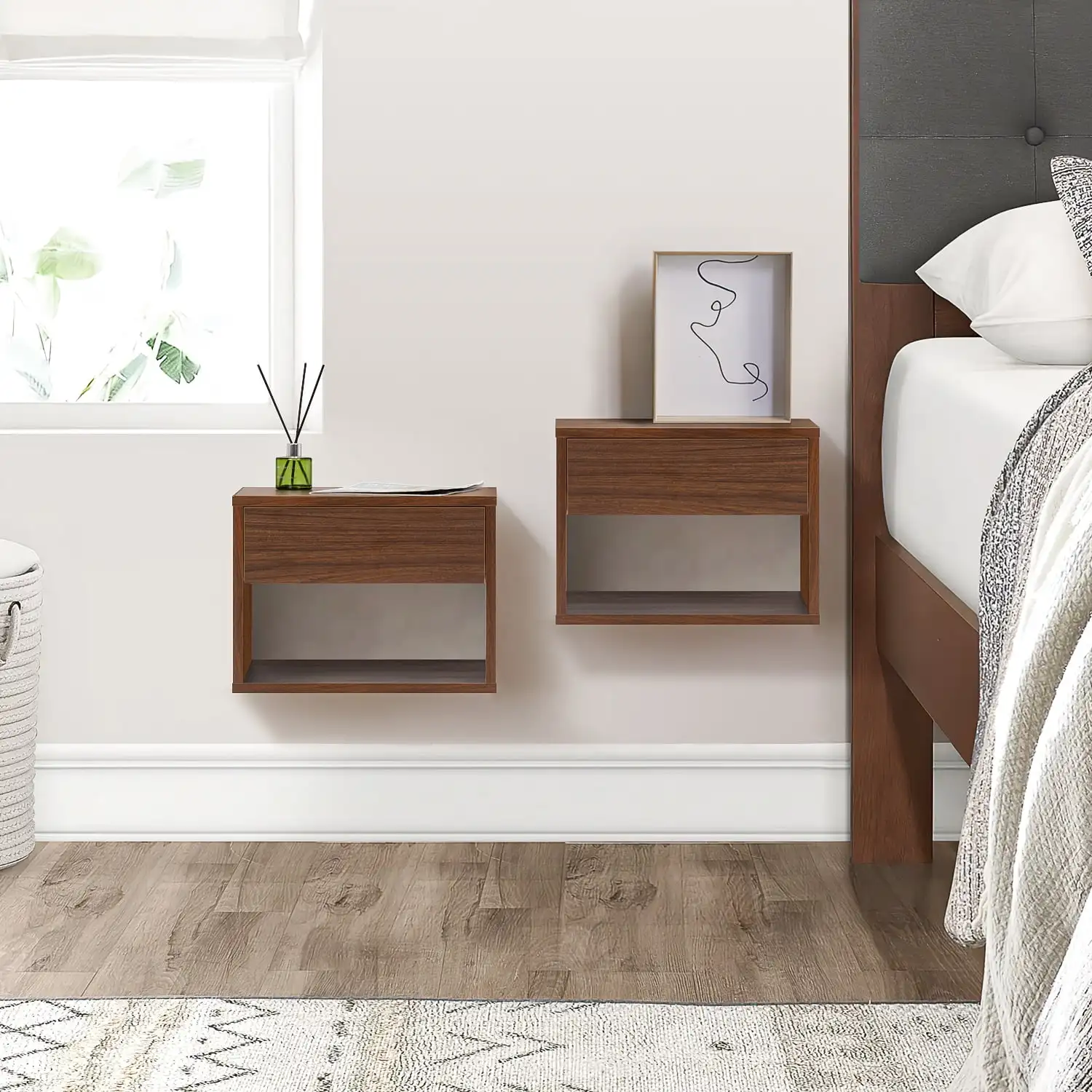 Hommoo Set of 2 Floating Nightstands Wall Mounted End Table with Drawer Storage for Living Room Bedroom Walnut
Hommoo Set of 2 Floating Nightstands Wall Mounted End Table with Drawer Storage for Living Room Bedroom Walnut
