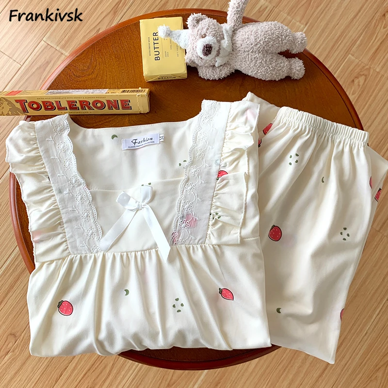 Sweet Pajama Sets Women Autumn Lovely Nightwear Bow Elegant Temperament 2 Piece Minimalist Tender Printing Stylish All-match
Sweet Pajama Sets Women Autumn Lovely Nightwear Bow Elegant Temperament 2 Piece Minimalist Tender Printing Stylish All-match
