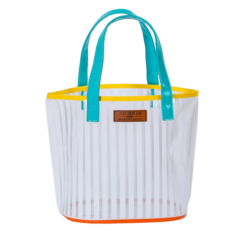 

3pcs Women PVC Stripes Prints Large Capacity Vertical Section Beach Handbag Mix Color