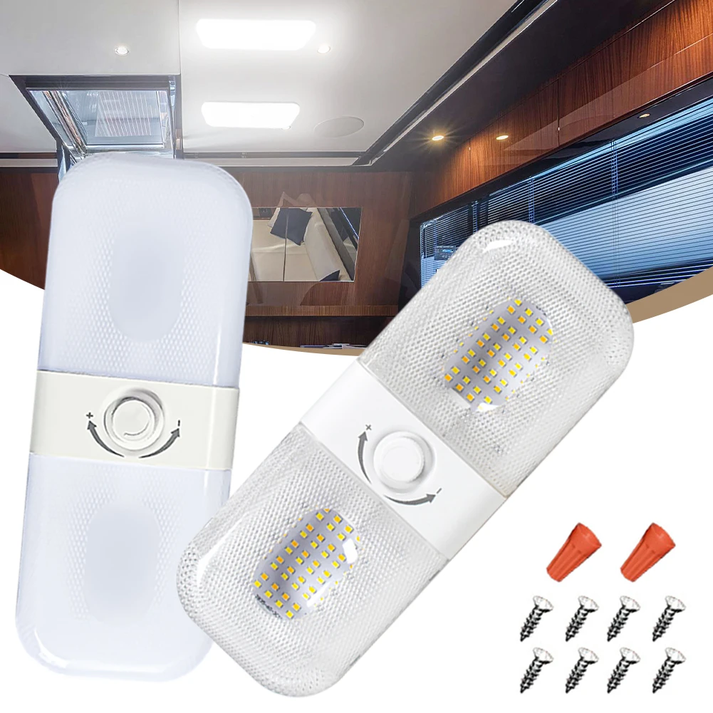 2Pcs RV Interior Light 120LED 1700LM 3 Color White Amber Dimmable Dome Light Ceiling Reading Light for RV Camper Trailers Boats
2Pcs RV Interior Light 120LED 1700LM 3 Color White Amber Dimmable Dome Light Ceiling Reading Light for RV Camper Trailers Boats