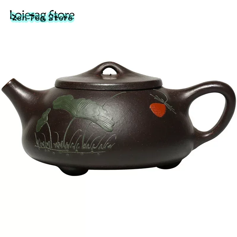 

Loiesag 220ml Purple Clay Yixing Big Capacity Handmade Raw Ore Black Mud ShiPiao TeaPot Zisha Pot Household Teapots Tea Set Gift