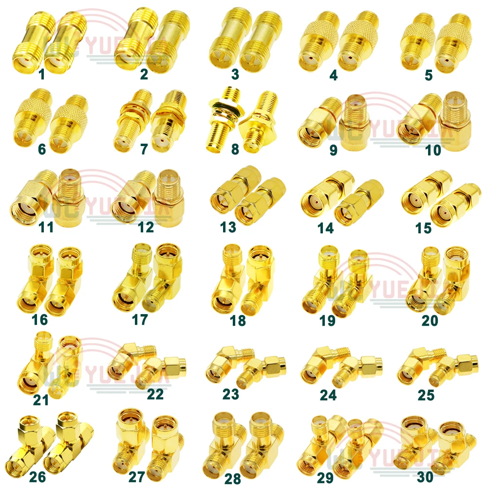 SMA/RP-SMA RF Adapter SMA Male Plug to SMA Female Jack RF Coax Connector Bulkhead Straight 90°135°Right Angle T Type Gold Plated
SMA/RP-SMA RF Adapter SMA Male Plug to SMA Female Jack RF Coax Connector Bulkhead Straight 90°135°Right Angle T Type Gold Plated