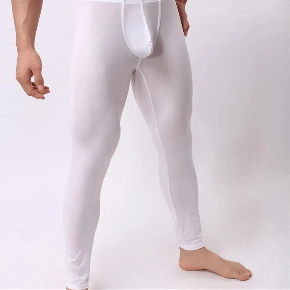 

Men Slim Fit Pants Men's Ultrathin U Pouch Long Johns High Elasticity Soft Mid Waist Leggings for Home Sheer Lounge Pants