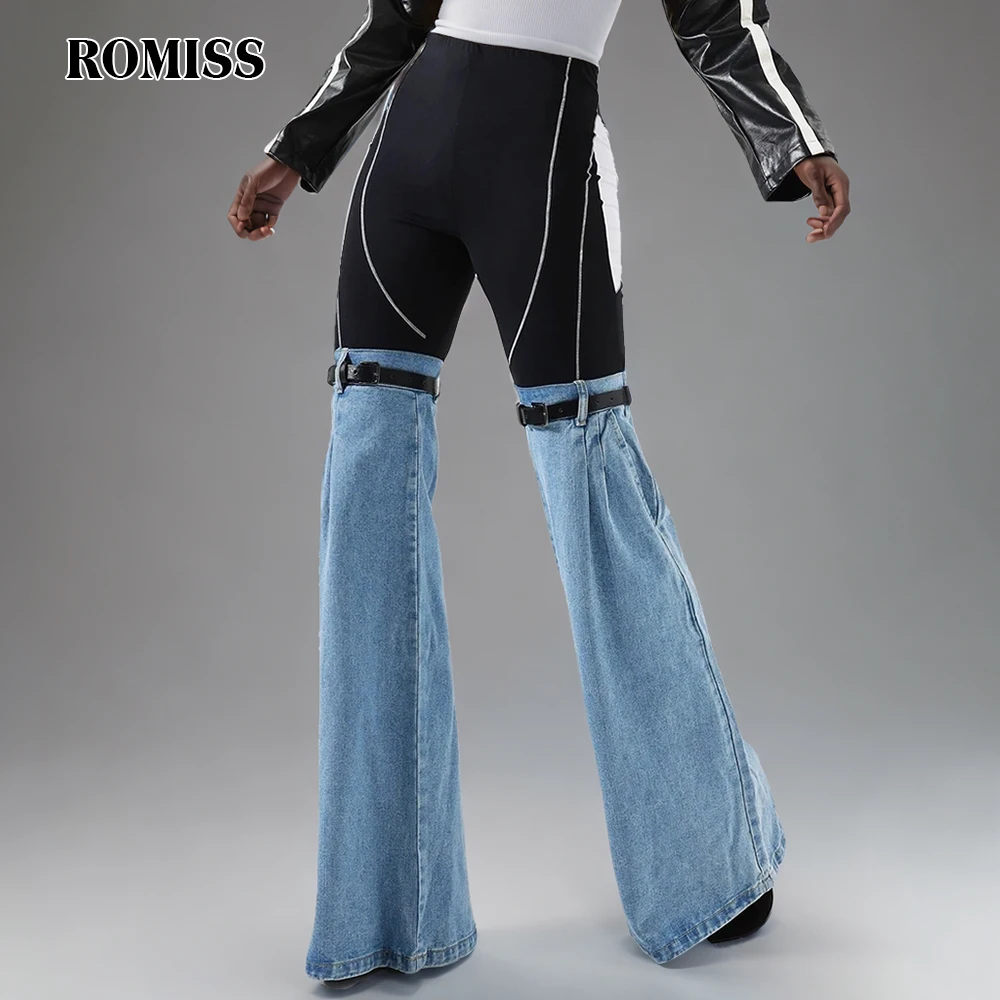 ROMISS Hit Color Patchwork Belt Streetwear Denim Pants For Women High Waist Spliced Pocket Slim Casual Flare Pant Female
ROMISS Hit Color Patchwork Belt Streetwear Denim Pants For Women High Waist Spliced Pocket Slim Casual Flare Pant Female