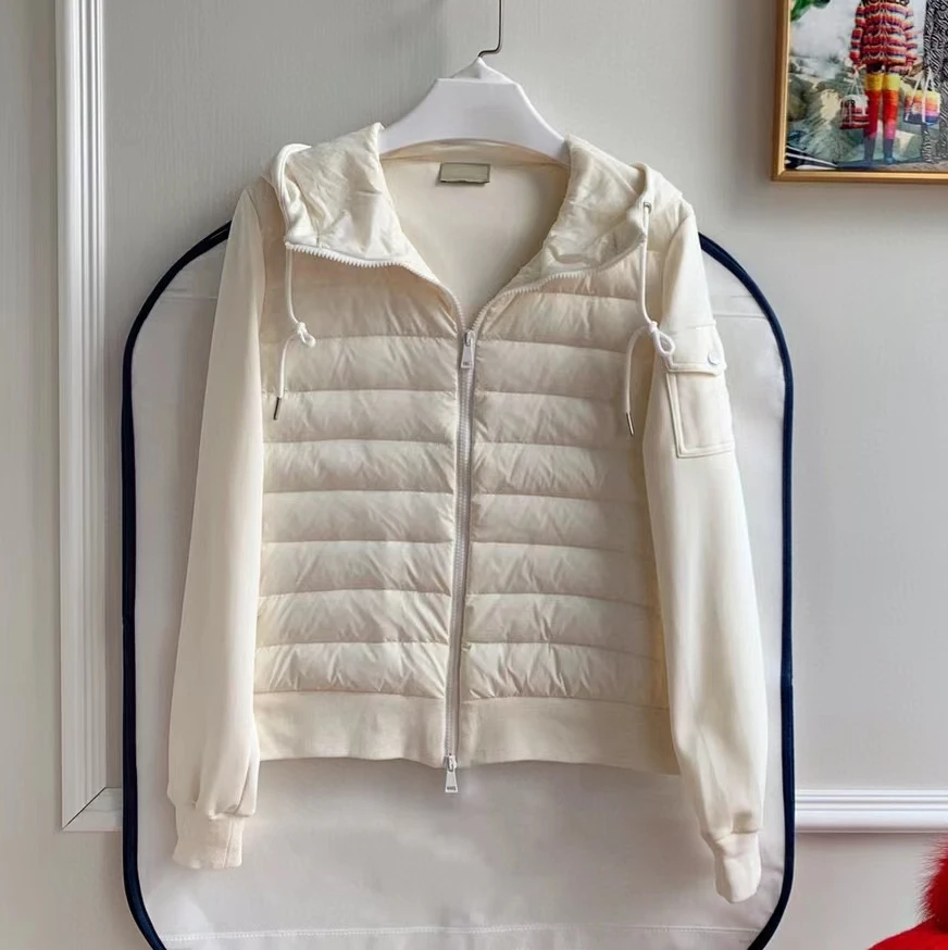 167 Autumn and winter new knitting sleeve splicing warm white goose down down jacket women casual fashion thin hooded outer
167 Autumn and winter new knitting sleeve splicing warm white goose down down jacket women casual fashion thin hooded outer