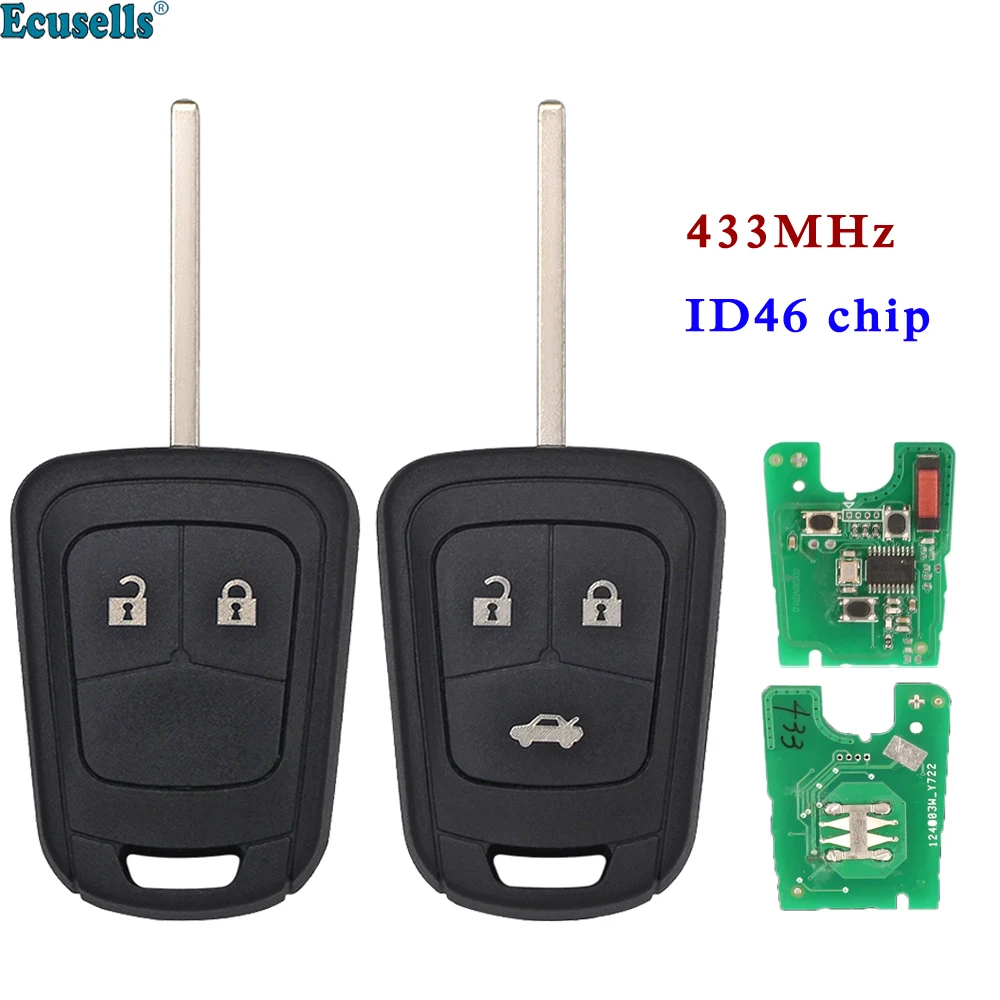 

Ecusells 2/3 Buttons Remote Key 433Mhz ID46 Chip for Opel Astra J Zafira C Mokks Vauxhall for Chevrolet Aveo Cruze Malibu