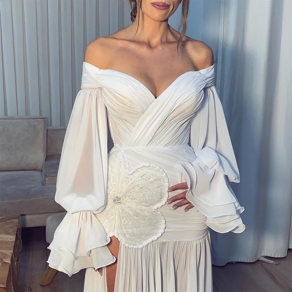 Sevintage Modern High Side Split Chiffon Mermaid Wedding Dresses Long Sleeves Off the Shoulder Wedding Gown Princess Bridal Gown
Sevintage Modern High Side Split Chiffon Mermaid Wedding Dresses Long Sleeves Off the Shoulder Wedding Gown Princess Bridal Gown