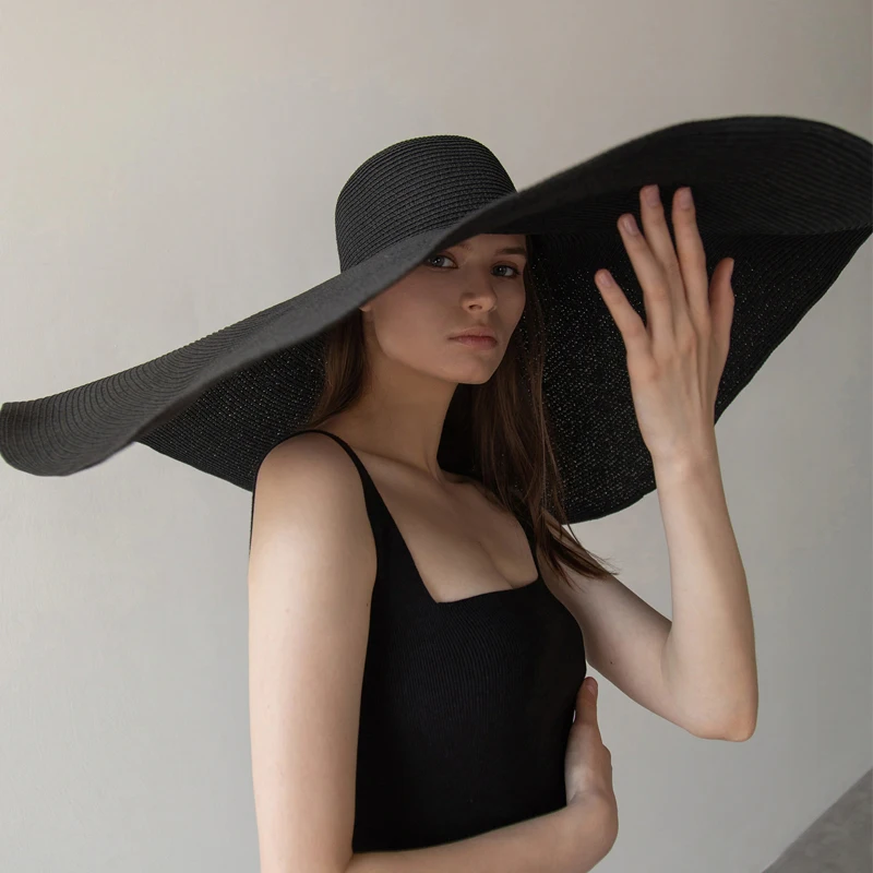 

Foldable Women Oversized Floppy Straw Hat 70cm Diameter Large Brim Summer Sun Hats Panama Travel Beach Hat Wholesale