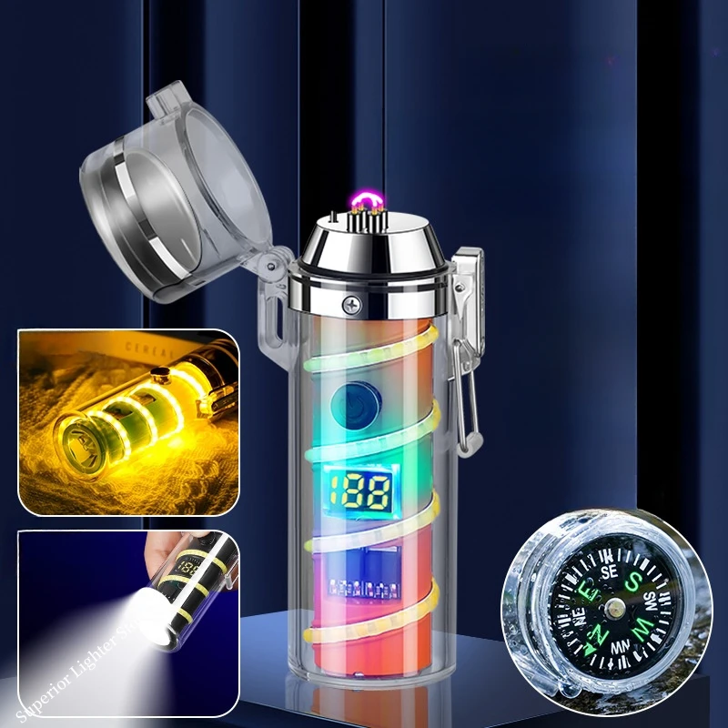 Waterproof Dual Arc Lighter Multi-Function Compass Rechargeable Lighter Dream Atmosphere Light High-Bright Lighting Gift
Waterproof Dual Arc Lighter Multi-Function Compass Rechargeable Lighter Dream Atmosphere Light High-Bright Lighting Gift