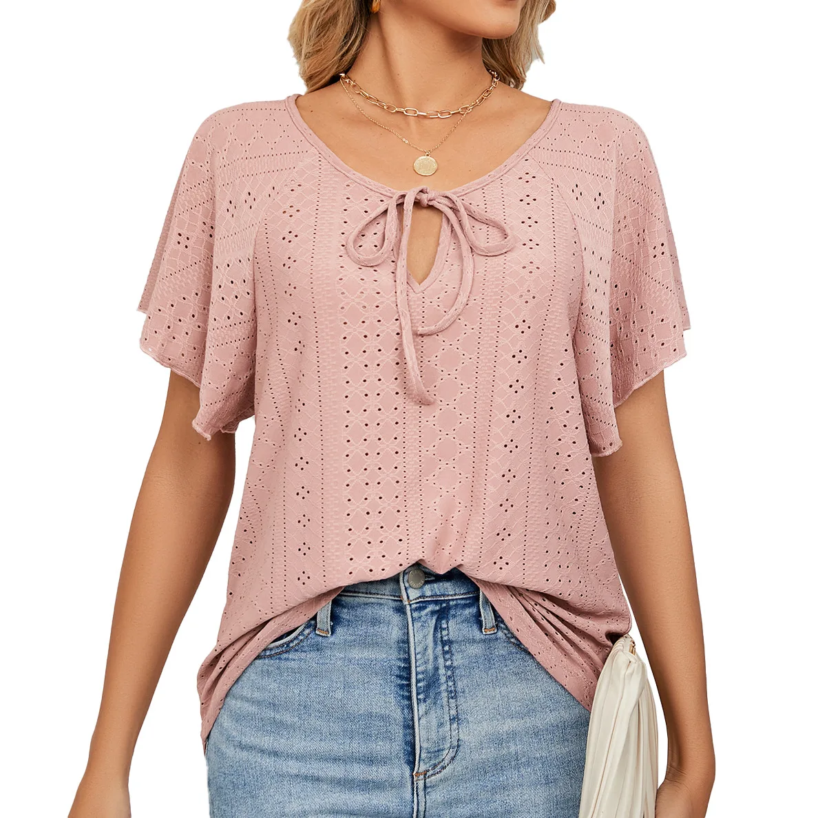 Petal Short Sleeved Summer T-shirt Women 2023 Solid V-neck Lace-up Casual Loose T-shirt Top Women Shirts for Women
Petal Short Sleeved Summer T-shirt Women 2023 Solid V-neck Lace-up Casual Loose T-shirt Top Women Shirts for Women