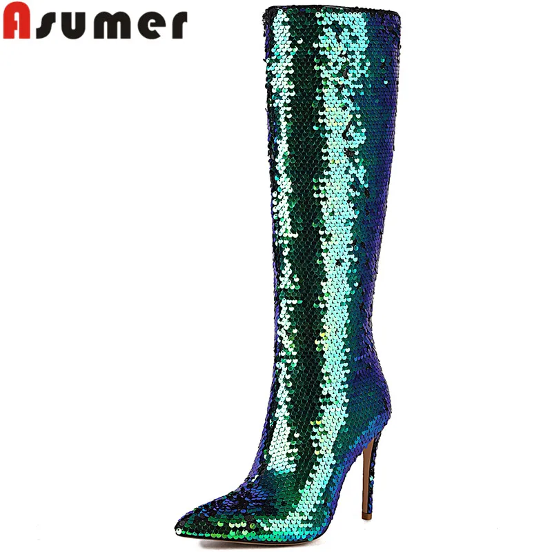 ASUMER 2022 Size 34-43 New Hot Sale Thin High Heels Boots Woman Sequined Cloth Knee High Boots Ladies Zipper Shoes
ASUMER 2022 Size 34-43 New Hot Sale Thin High Heels Boots Woman Sequined Cloth Knee High Boots Ladies Zipper Shoes