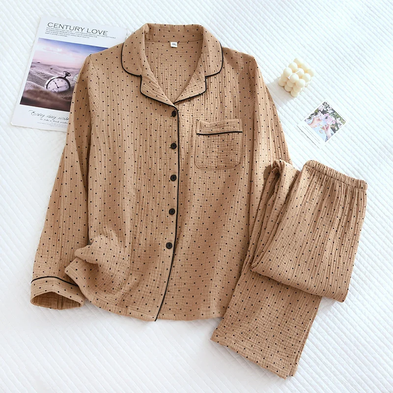 Sleepwear Women's Cotton Spring Autumn Pajamas Long-sleeved Trousers Two piece Cardigan Lapel Home Clothes Suit Pyjamas Female
Sleepwear Women's Cotton Spring Autumn Pajamas Long-sleeved Trousers Two piece Cardigan Lapel Home Clothes Suit Pyjamas Female