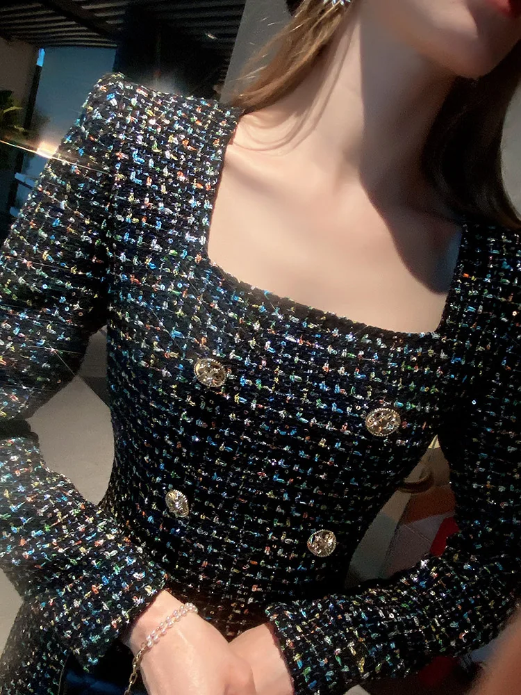 French Elegant Intellectual Starlight Sparkling Small Fragrant Tweed Sequin Square Neck Dress
French Elegant Intellectual Starlight Sparkling Small Fragrant Tweed Sequin Square Neck Dress