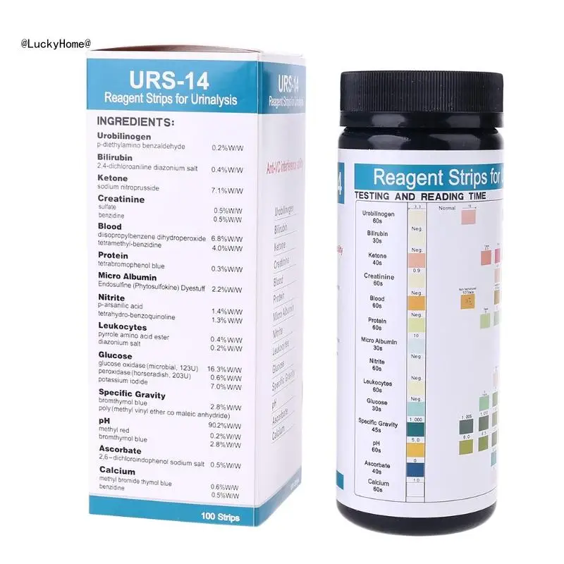 

URS-14 100 полосок, реагент для анализа мочи, тест-полоски, тест-полоски для мочи, лейкоциты, нитрит, уробилиноген, белок, pH,