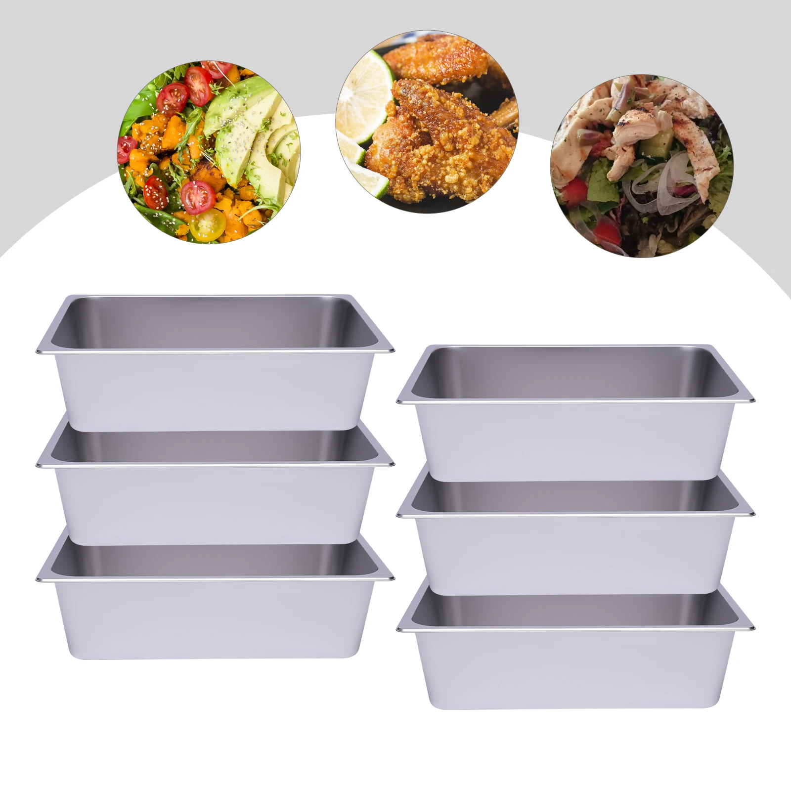 

6 Packs 20.87*12.99*6In Large-Capacity Steam Table Pans, Stainless Steel Pan Deeper Height (6") High & Low-Temperature Resistant