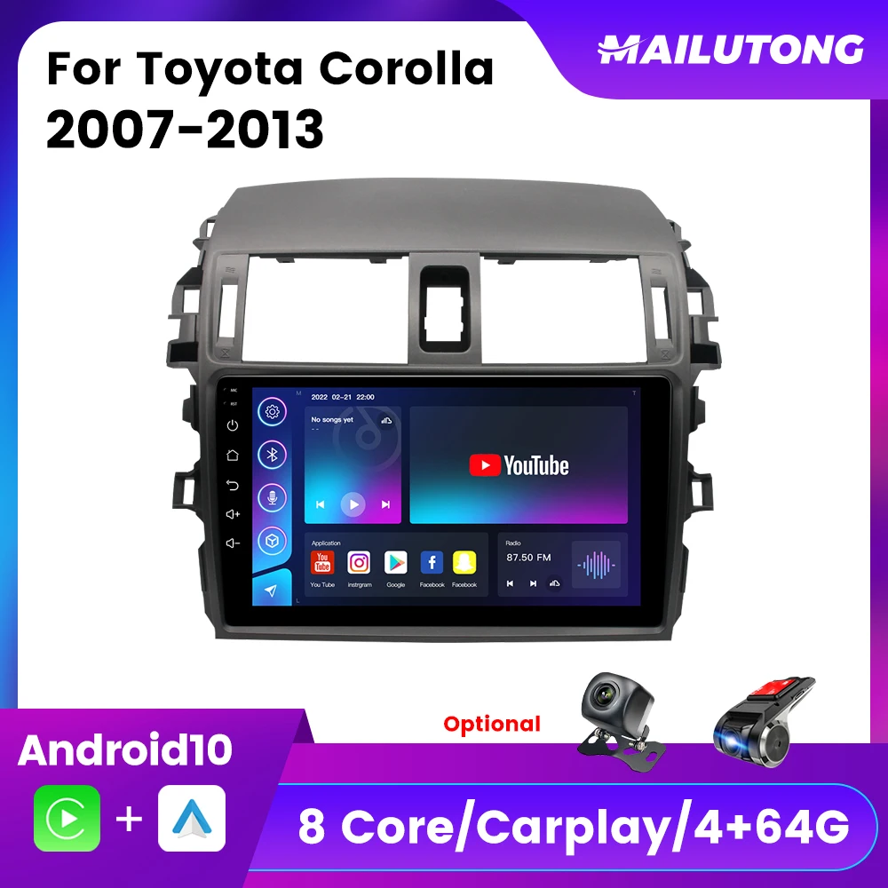 

Android 12 Wireless Carplay Android auto Car Radio for Toyota Corolla E140/150 2006 2007-2013 GPS DSP multimedia player 2din 4G