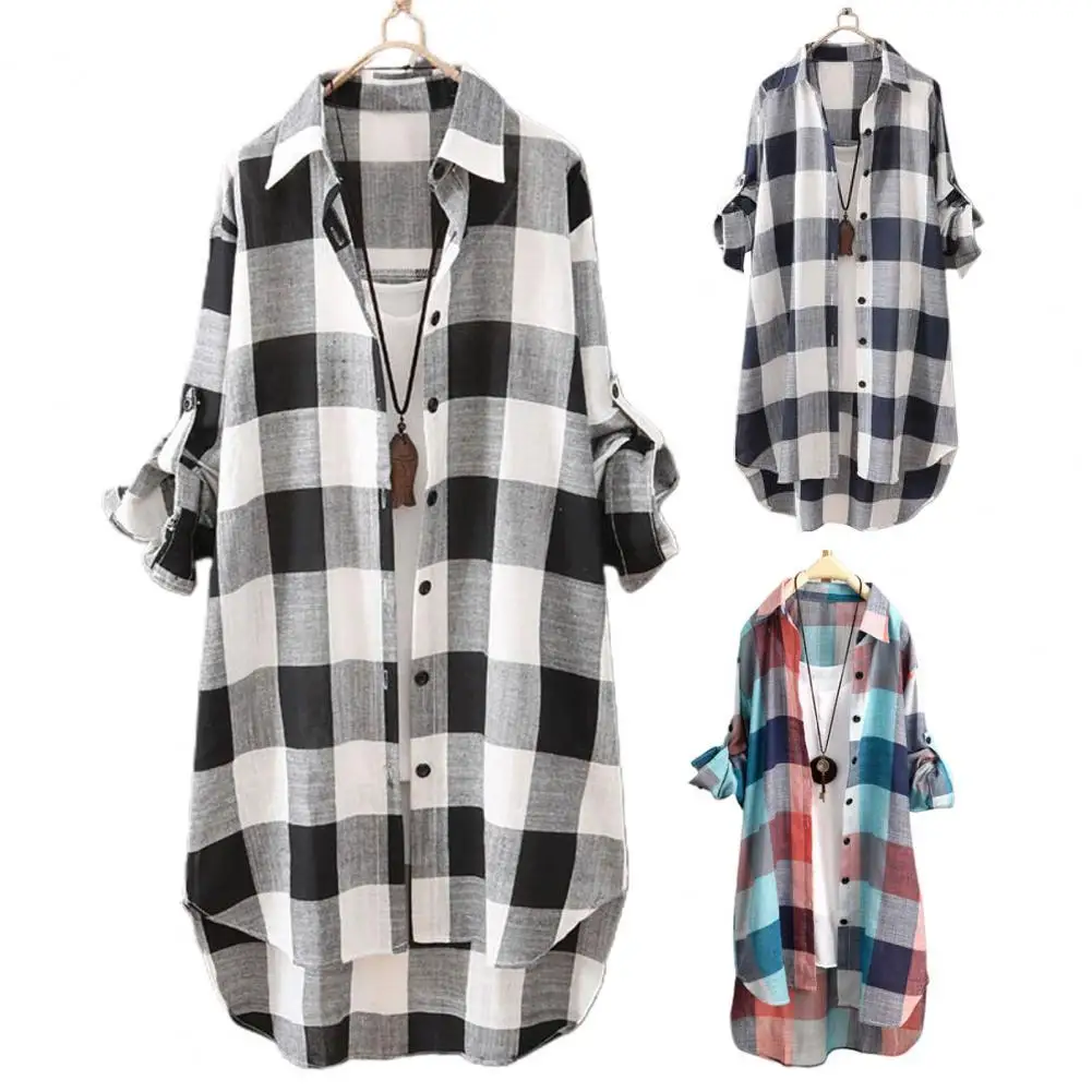 Turn-Down Collar Roll-up Sleeve Buttons Closure Sunscreen Shirt Plaid Print Mid-Length Loose Shirt Female Clothing Blouses Shirt
Turn-Down Collar Roll-up Sleeve Buttons Closure Sunscreen Shirt Plaid Print Mid-Length Loose Shirt Female Clothing Blouses Shirt