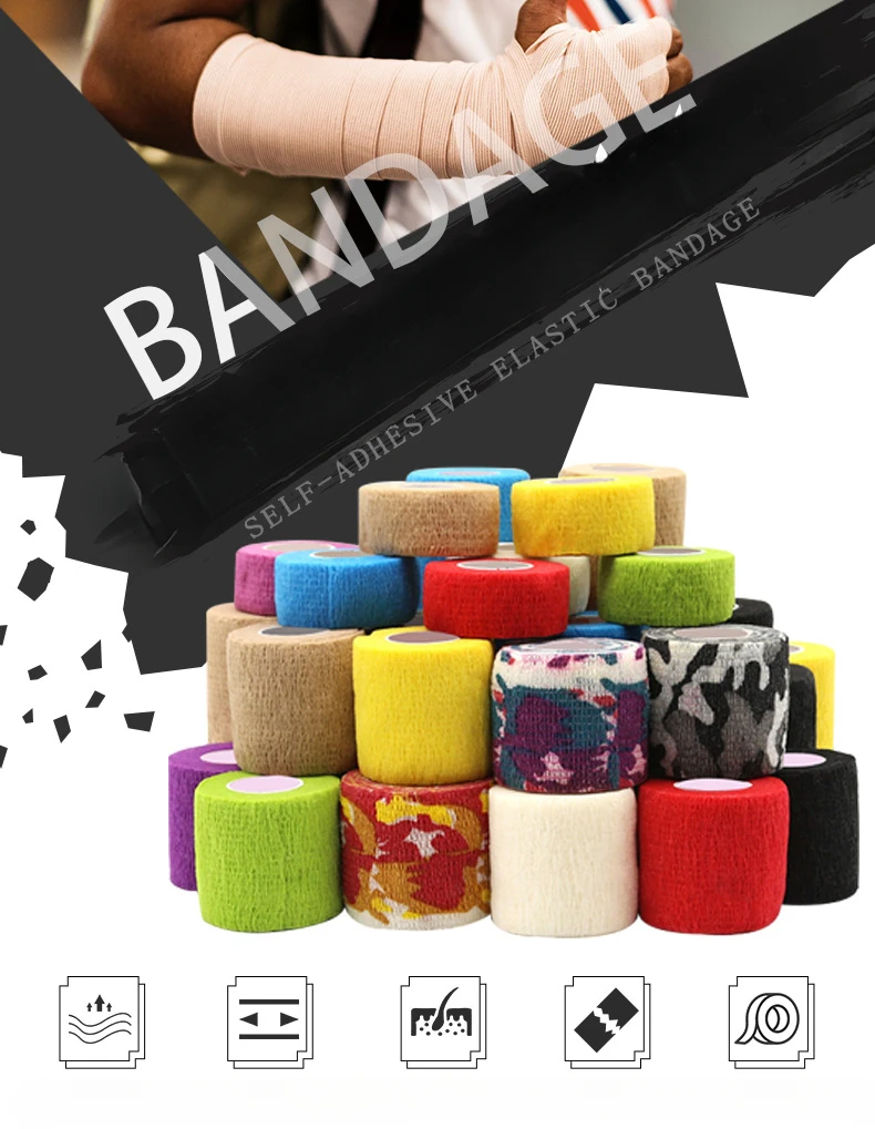 

Colorful Sports Self Adhesive Elastic Bandage Wrap Tape Elastoplast for Knee Pads Finger Ankle Palm Aid Kit Pet Tool Warm