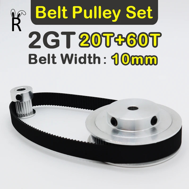 

3:1 Reduction 20T 60T GT2 Synchronous Wheel Set Belt Width 10mm Belt Pulley Kit 3D Printer Timing Pulley Set 2GT 60Teeth 20Teeth