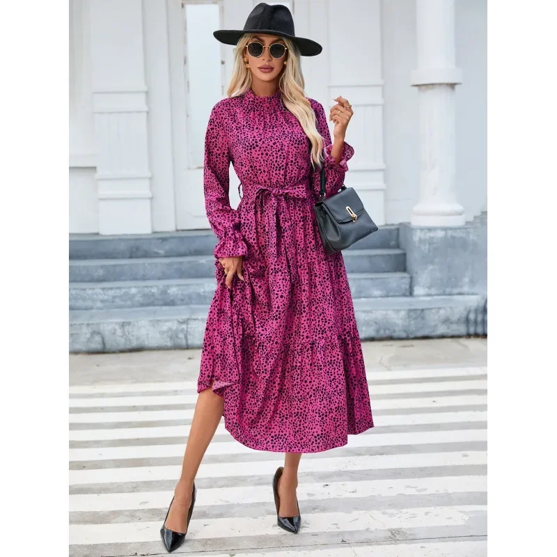 Elegant Women's Standing Collar Printed Long Sleeve Dresses Spring/Summer New Office Lady Ruffle Lace Up Waist Cake Dress
Elegant Women's Standing Collar Printed Long Sleeve Dresses Spring/Summer New Office Lady Ruffle Lace Up Waist Cake Dress