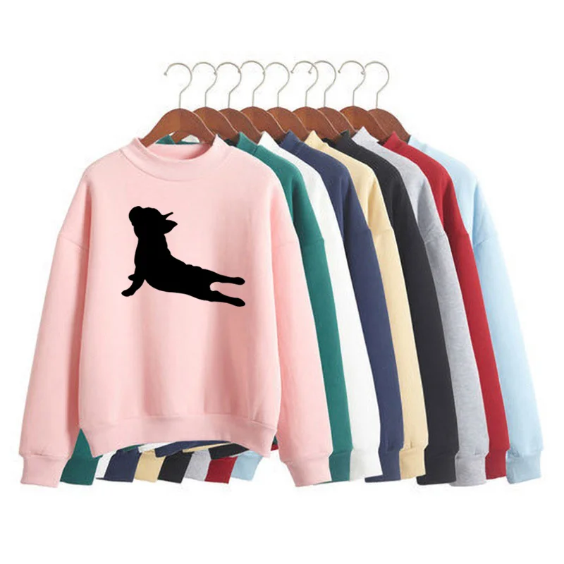 

Женские свитшоты с графическим принтом Yoga dog милые корейские трикотажные пуловеры с круглым вырезом осенне-зимняя Свободная Женская одежда карамельных цветов