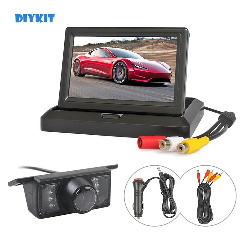 

DIYKIT Wired 5inch 800 x 480 Foldabel Car Monitor IR Night Vision Backup Reverse Camera Car Rear View Camera