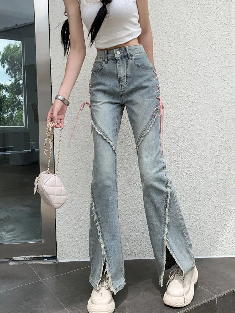 Винтажные женские джинсы с необработанными краями и разрезом, Осень-зима, женская уличная одежда, новинка 2023, эластичные облегающие брюки с высокой талией, расклешенные брюки
Винтажные женские джинсы с необработанными краями и разрезом, Осень-зима, женская уличная одежда, новинка 2023, эластичные облегающие брюки с высокой талией, расклешенные брюки
