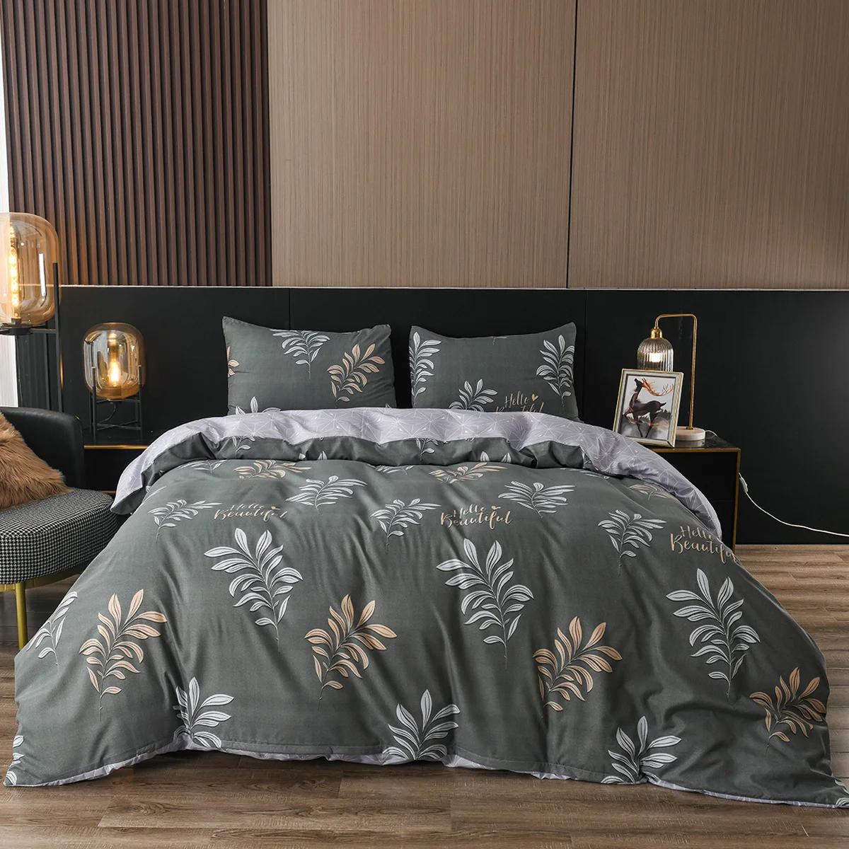 

Textured Design Tree Leaves Printed Comforter Cover King Queen Size,Botanical Duvet Cover Set 100% Polyester Luxury Bedding Set