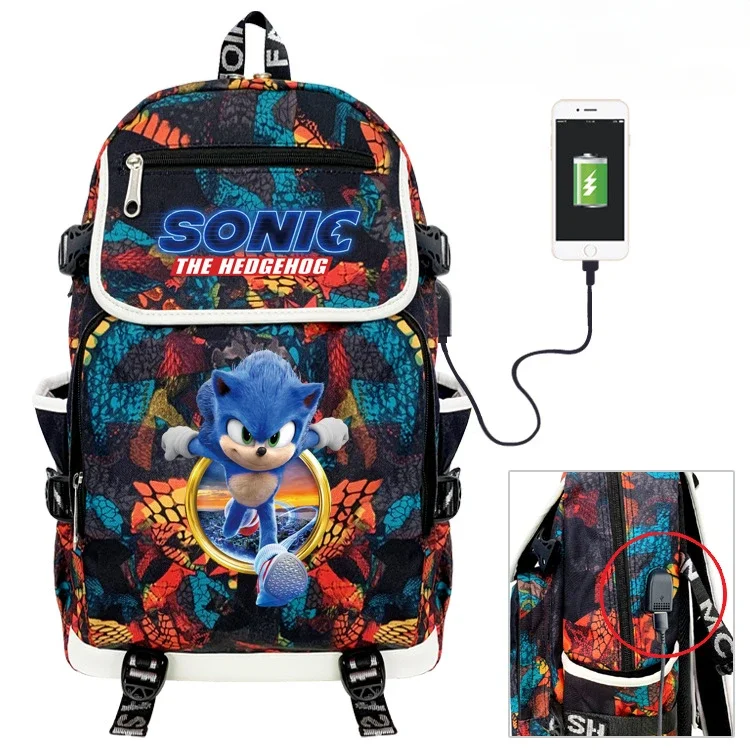 

Sonic Peripheral Backpack Cartoon Print Color School Bag Backpack USB Charging Backpack School Bag Cartoon School Bag