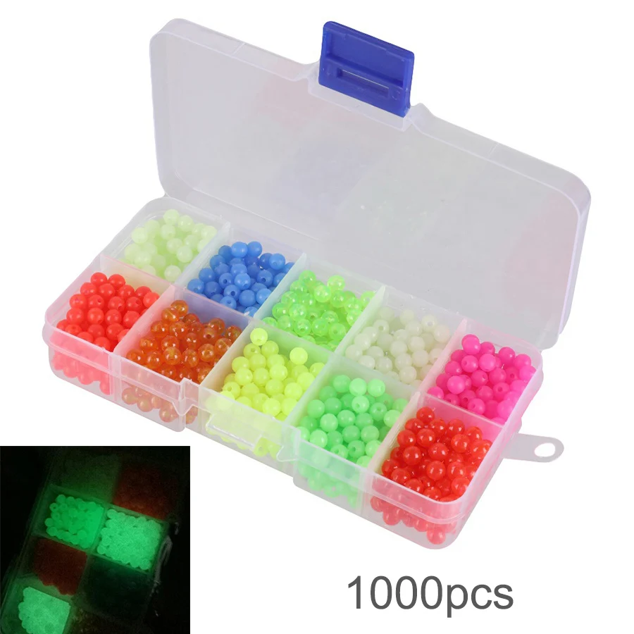 

1000pcs 5mm Fishing Beads Assorted Plastic Red Yellow Green Mix Color Luminous Glow Bead